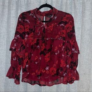 Lucky Brand Floral Bow Tie Blouse